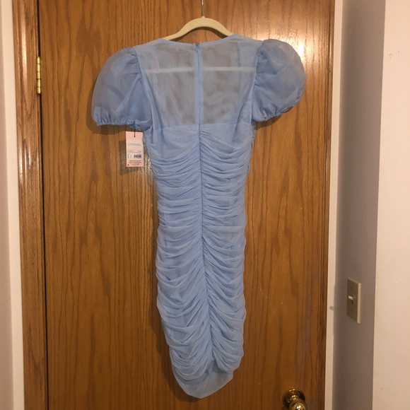 Brand new Missguided mesh ss puff sleeve milkmaid mini dress blue in size 6! - Picture 3 of 5